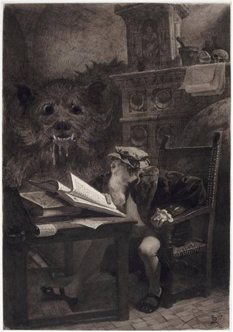 Jean-Paul Laurens, Faust assis, fin XIXe siècle, crayon noir et mine de plomb sur papier, 42.2 x 29.3 cm, Paris, Orsay.